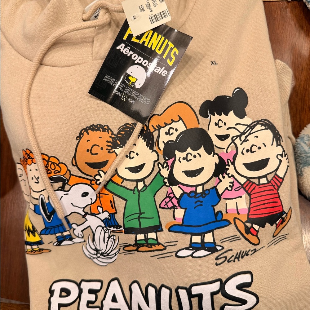 Aeropostale Peanuts Cartoon Hoodie in Beige